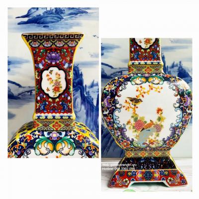 BÌNH TỨ GIÁC HỌA TIẾT CHIM HOA